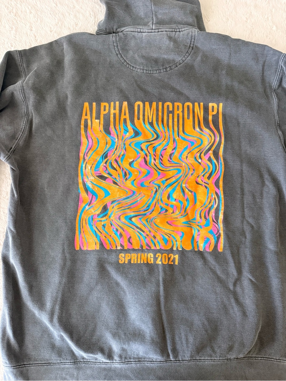 Alpha Omicron Pi Hoodie - Charcoal with Multicolor Print